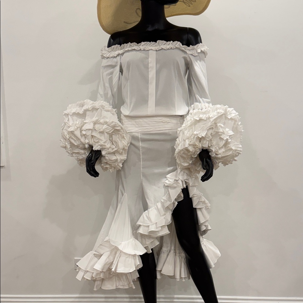 Caroline Constas White Off-Shoulder Ruffle Sleeve Blouse Bergdorf Goodman Size M